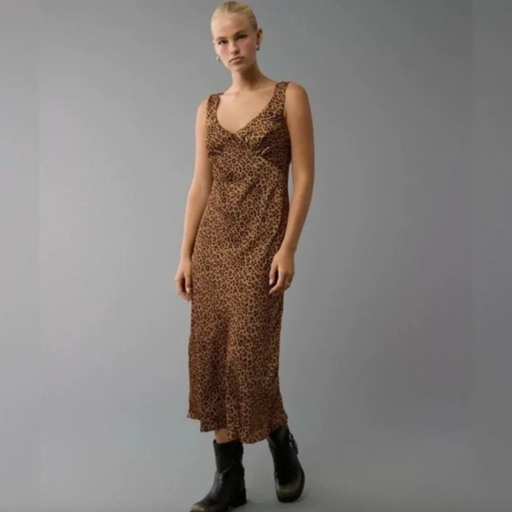 American Eagle Leopard Print Satin Midi Slip Dress Women's XL EUC